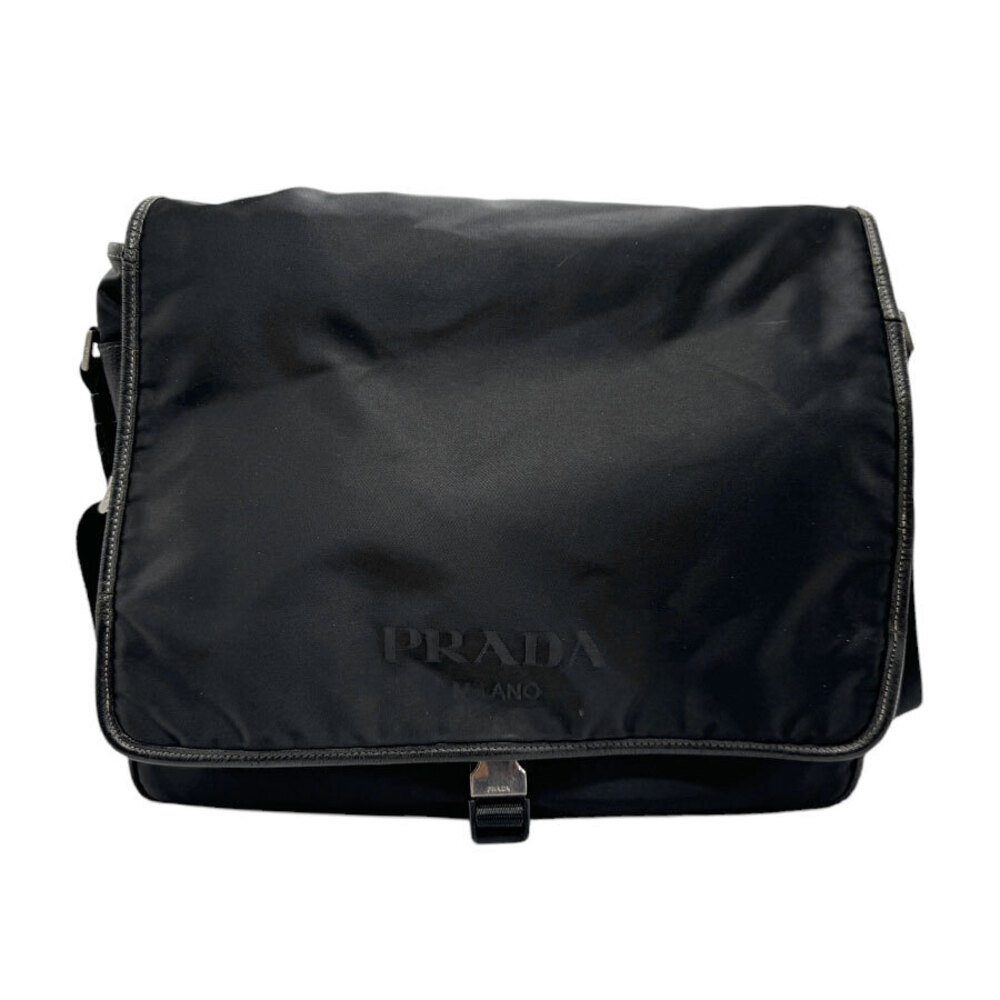 Prada crossbody shoulder bag black silver nylon